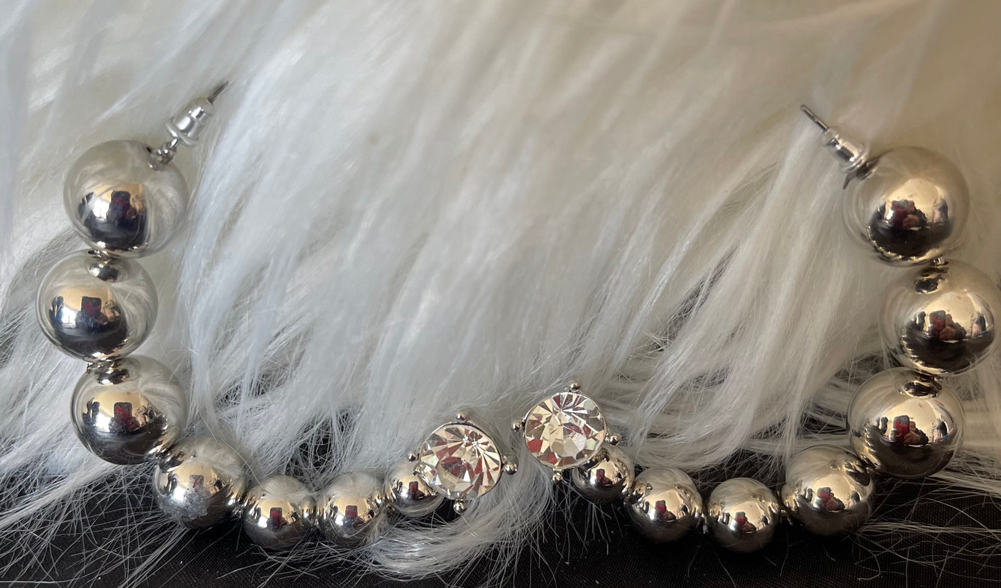 Silver Gumball Earrings with Rhinestones