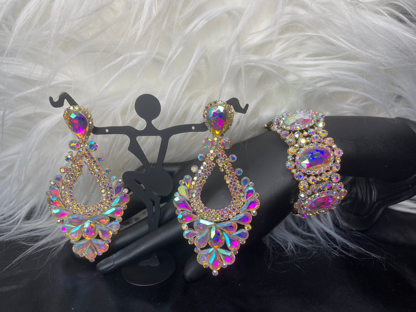 AB Rhinestone Earrings with Gold Accents